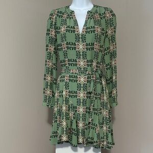 LOFT Green Floral Long Sleeve Dress